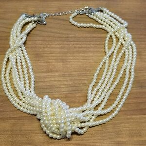 Multi Strand Faux Pearl Knotted Collar Necklace